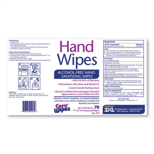 Alcohol Free Hand Sanitizing Wipes, 7 X 8, White, 70-canister, 6 Canisters-carton