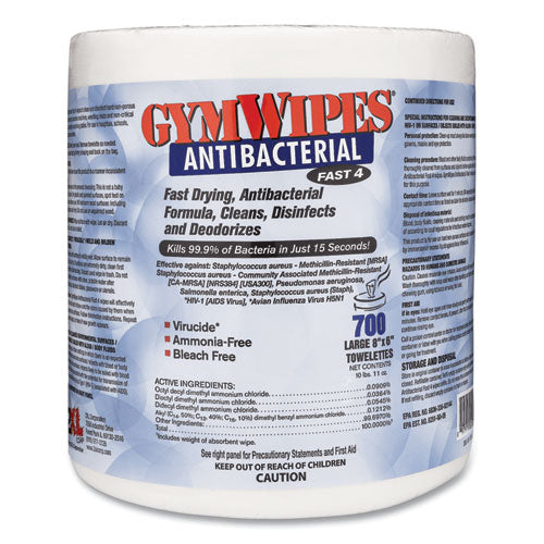 Antibacterial Gym Wipes Refill, 6 X 8, 700 Wipes-pack, 4 Packs-carton