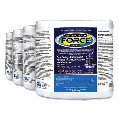 Force Disinfecting Wipes Refill, 6 X 8, Unscented, White, 900-pack, 4-carton