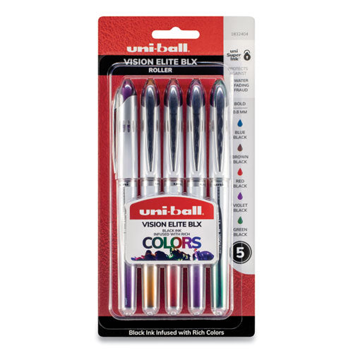Vision Elite Blx Series Roller Ball Pen, Stick, Bold 0.8 Mm, Assorted Ink And Barrel Colors, 5-pack