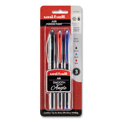 Air Porous Gel Pen, Stick, Medium 0.7 Mm, Assorted Ink Colors, Black Barrel, 3-pack