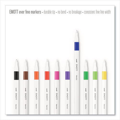 Emott Ever Fine Porous Point Pen, Stick, Fine 0.4 Mm, Assorted Ink Colors, White Barrel, 40-pack