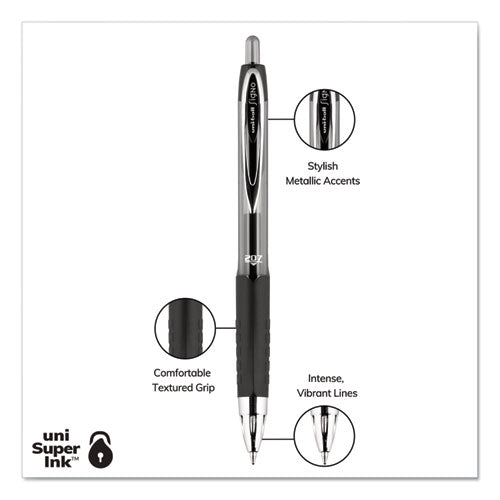 Signo 207 Gel Pen, Retractable, Medium 0.7 Mm, Black Ink, Translucent Black Barrel, 4-pack