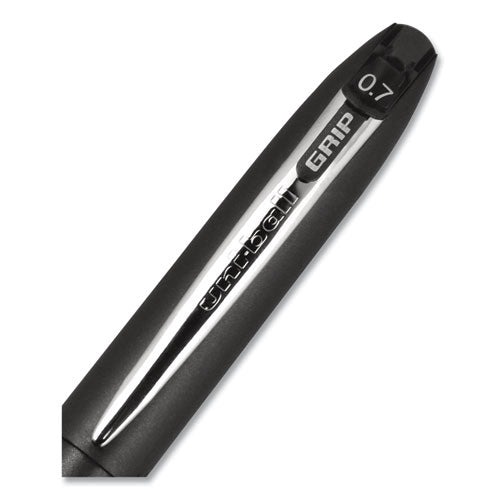 Grip Roller Ball Pen, Stick, Fine 0.7 Mm, Black Ink, Black Barrel, Dozen