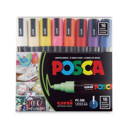 Posca Permanent Specialty Marker, Medium Bullet Tip, Assorted Colors, 16-pack