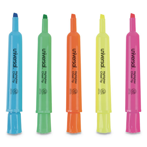 Desk Highlighters, Assorted Ink Colors, Chisel Tip, Assorted Barrel Colors, 5-set
