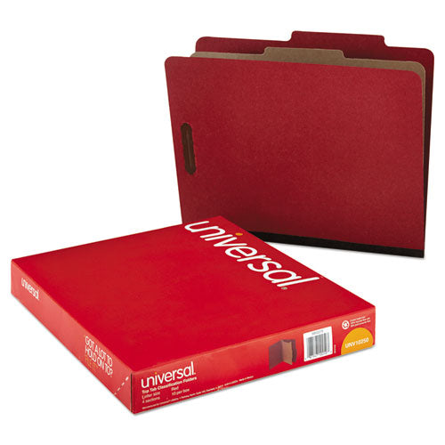 Four-section Pressboard Classification Folders, 1 Divider, Letter Size, Red, 10-box