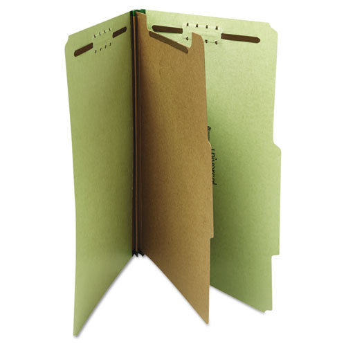 Four-section Pressboard Classification Folders, 1 Divider, Letter Size, Green, 10-box