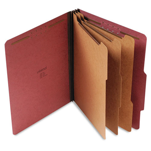Eight-section Pressboard Classification Folders, 3 Dividers, Letter Size, Red, 10-box