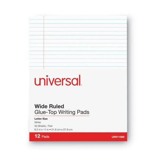 Glue Top Pads, Wide-legal Rule, 50 White 8.5 X 11 Sheets, Dozen
