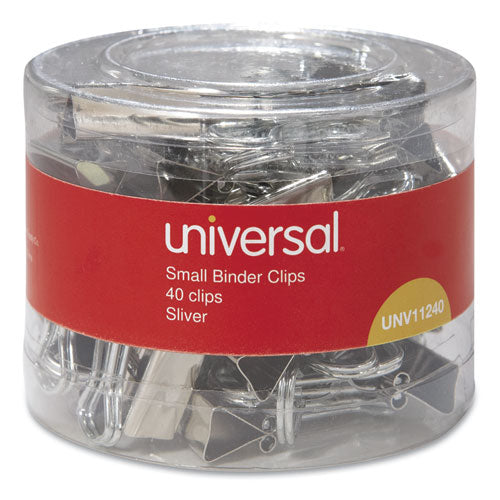 Binder Clips With Storage Tub, Small, Silver, 40-pack