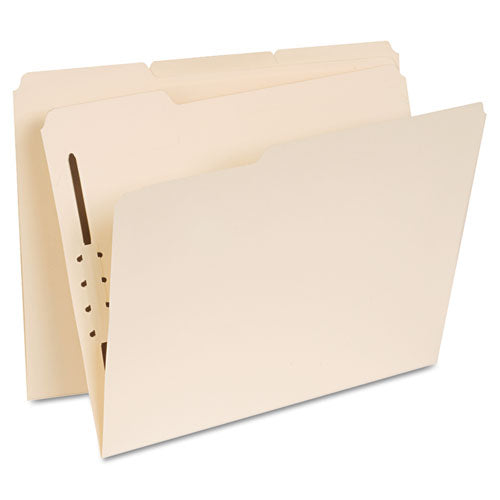 Reinforced Top Tab Fastener Folders, 1 Fastener, Letter Size, Manila Exterior, 50-box