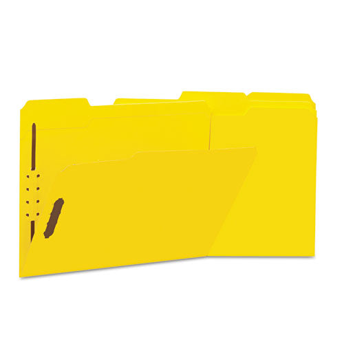 Deluxe Reinforced Top Tab Fastener Folders, 2 Fasteners, Letter Size, Yellow Exterior, 50-box