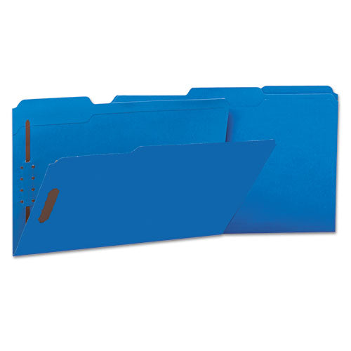 Deluxe Reinforced Top Tab Fastener Folders, 2 Fasteners, Legal Size, Blue Exterior, 50-box