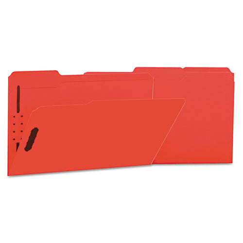 Deluxe Reinforced Top Tab Fastener Folders, 2 Fasteners, Legal Size, Red Exterior, 50-box