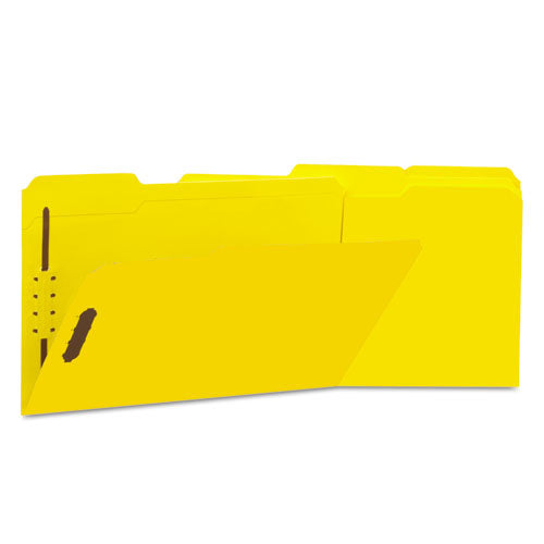 Deluxe Reinforced Top Tab Fastener Folders, 2 Fasteners, Legal Size, Yellow Exterior, 50-box