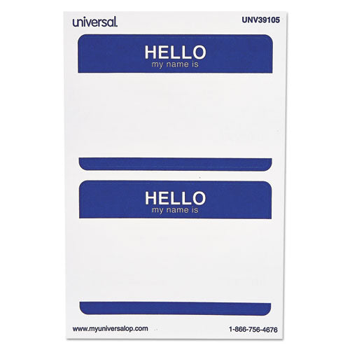 "hello" Self-adhesive Name Badges, 3 1-2 X 2 1-4, White-blue, 100-pack