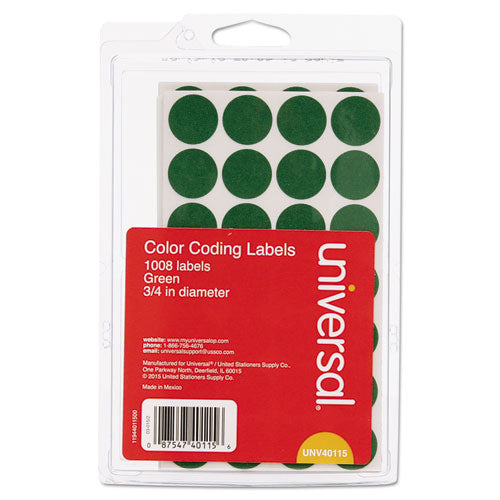 Self-adhesive Removable Color-coding Labels, 0.75" Dia., Green, 28-sheet, 36 Sheets-pack