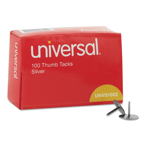 Thumb Tacks, Steel, Silver, 5-16", 100-box