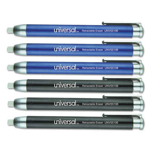 Pen-style Retractable Eraser, For Pencil Marks, White Eraser, Assorted Barrel Colors, 6-pack