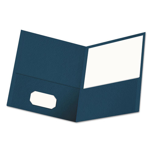 Two-pocket Portfolio, Embossed Leather Grain Paper, Dark Blue, 25-box