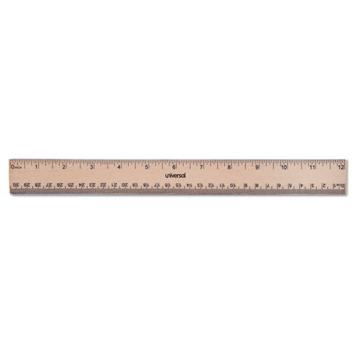Flat Wood Ruler W-double Metal Edge, Standard, 12" Long, Clear Lacquer Finish