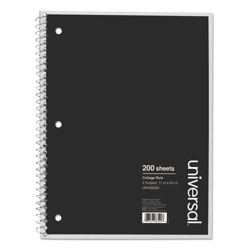 Wirebound Notebook, 5 Subject, Medium-college Rule, Black Cover, 11 X 8.5, 200 Sheets