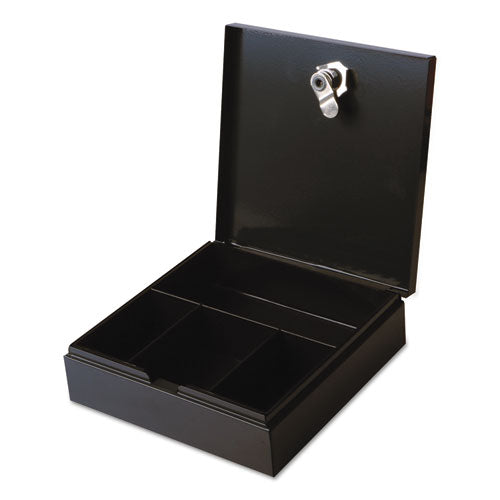 Space-saving Steel Security Box, Cash, Coin Compartments, 6.75 X 6.78 X 2, Black