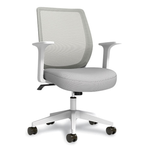 Essentials Mesh Back Fabric Task Chair With Arms, Supports Up To 275 Lb, Gray Fabric Seat, Gray Mesh Back, White Base
