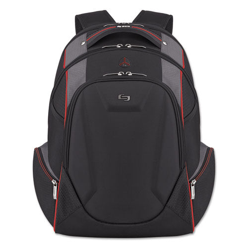 Launch Laptop Backpack, 17.3", 12 1-2 X 8 X 19 1-2, Black-gray-red