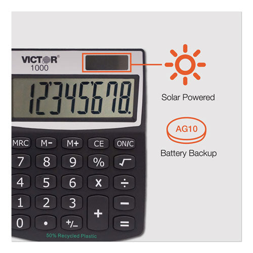 1000 Minidesk Calculator, Solar-battery, 8-digit Lcd