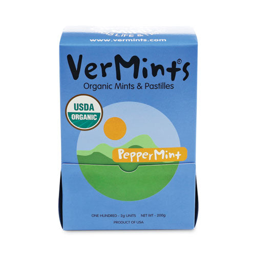 Vermints Organic Mints-pastilles, Peppermint, 2 Mints-0.7 Oz Individually Wrapped, 100-box