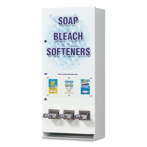 Coin-operated Soap Vender, 3-column, 16.25 X 9.5 X 37.75, White-blue