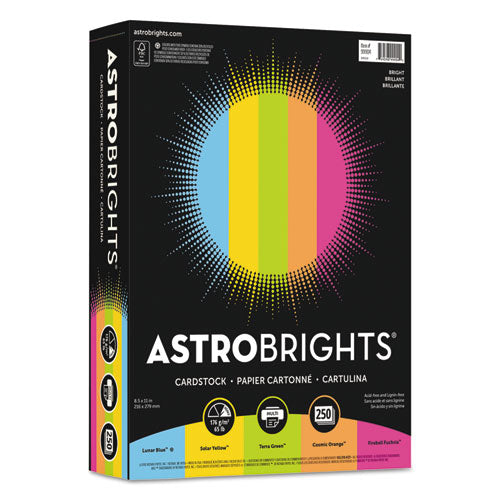 Color Cardstock -"bright" Assortment, 65lb, 8.5 X 11, Assorted, 250-pack