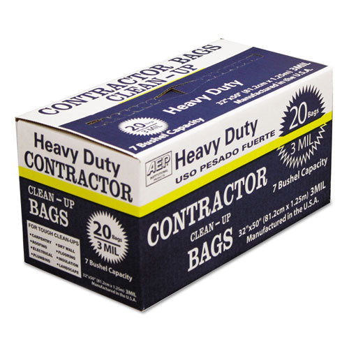 Heavy-duty Contractor Clean-up Bags, 60 Gal, 3 Mil, 32" X 50", Black, 20-carton