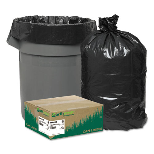Linear Low Density Recycled Can Liners, 56 Gal, 1.25 Mil, 43" X 48", Black, 100-carton