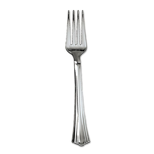 Heavyweight Plastic Forks, Reflections Design, Silver, 600-carton