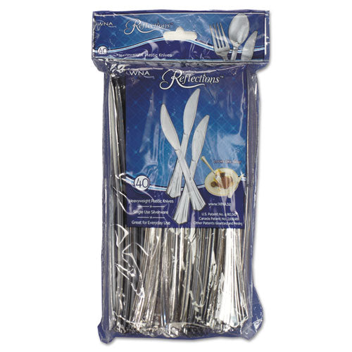 Reflections Heavyweight Plastic Utensils, Knife, Silver, 7 1-2", 40-pack
