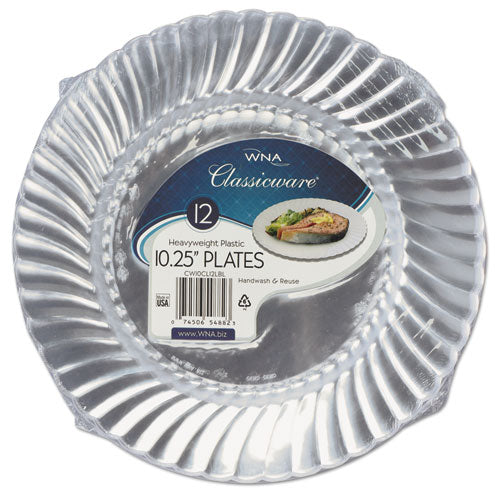 Classicware Plastic Dinnerware Plates, 10.25" Dia, Clear, 12-pack