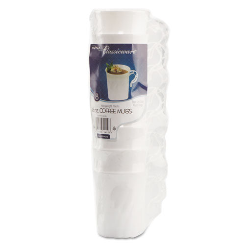 Classicware Plastic Coffee Mugs, 8 Oz, White, 8-pack