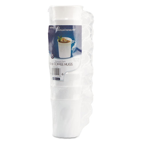 Classicware Plastic Coffee Mugs, 8 Oz, White, 8 Pack, 24 Packs-carton
