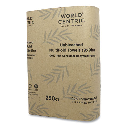 100 Percent Pcw Recycled Paper Towels, 1-ply, 9 X 9, Natural, 250-pack, 16 Packs-carton