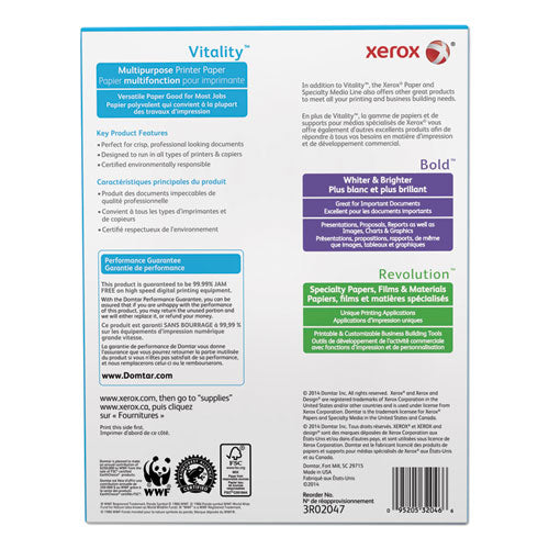 Vitality Multipurpose Print Paper, 92 Bright, 20 Lb, 8.5 X 11, White, 500 Sheets-ream, 10 Reams-carton