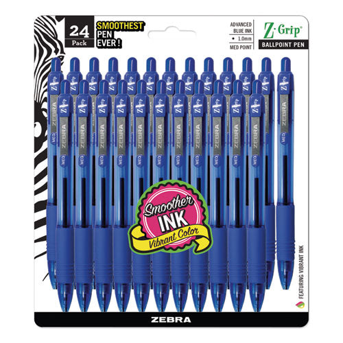 Z-grip Ballpoint Pen, Retractable, Medium 1 Mm, Blue Ink, Clear Barrel, 24-pack