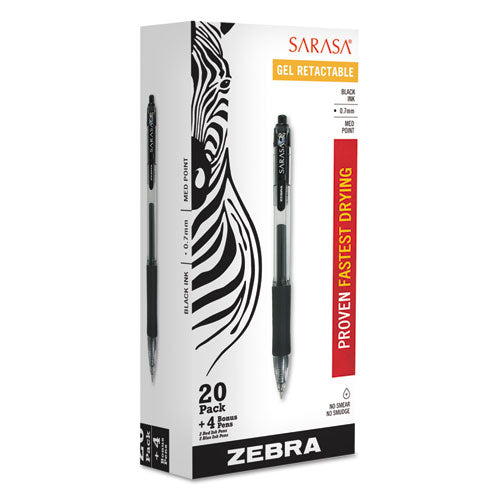 Sarasa Dry Gel X20 Gel Pen Value Pack, Retractable, Medium 0.7 Mm, Black Ink, Smoke Barrel, 24-box