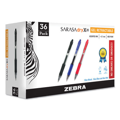 Sarasa Dry Gel X20 Gel Pen, Retractable, Medium 0.7 Mm, Assorted Ink And Barrel Colors, 36-pack