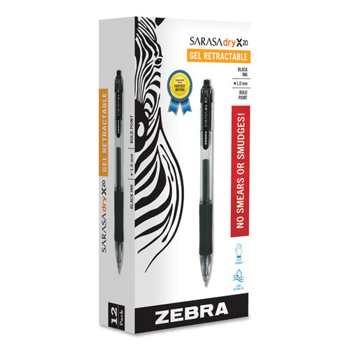 Sarasa Dry Gel X20 Gel Pen, Retractable, Bold 1 Mm, Black Ink, Smoke Barrel, Dozen