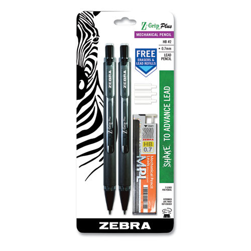 Z-grip Plus Mechanical Pencil, 0.7 Mm, Hb (#2), Black Lead, Black Barrel, 2-pack