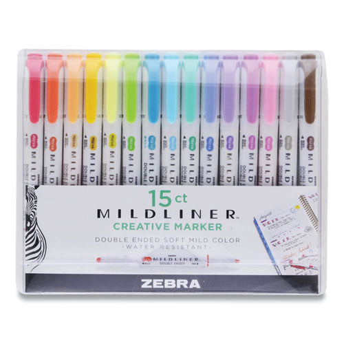 Mildliner Double Ended Highlighter, Assorted Ink Colors, Bold-chisel-fine-bullet Tips, Assorted Barrel Colors, 15-pack