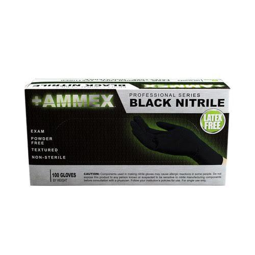 AMMEX Nitrile Latex Free Medical Disposable Gloves, Small, Black, 100/Box